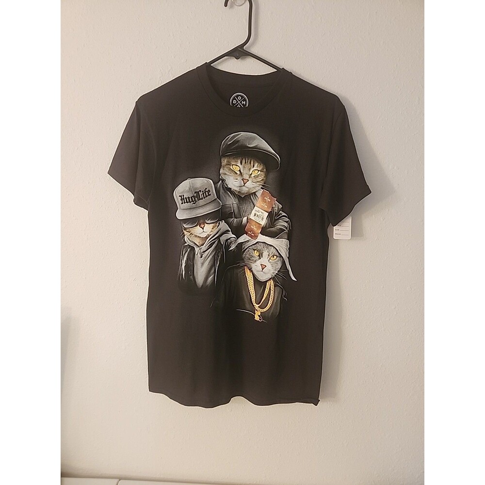 Hug Life Cat Men's Short-Sleeve Graphic T-shirt Black Size Small